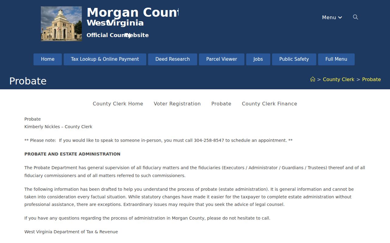 Morgan County property records and real estate transfer instructions on the probate page