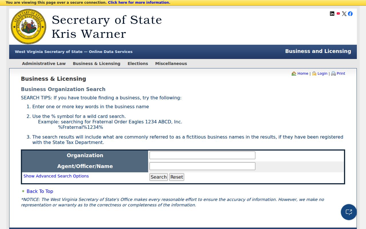 Morgan County current owner lookup with West Virginia organization and agent fields