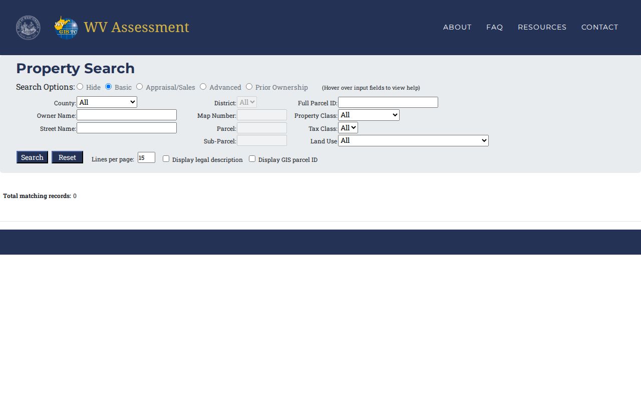 Morgan County property records search fields in WV Property Assessment